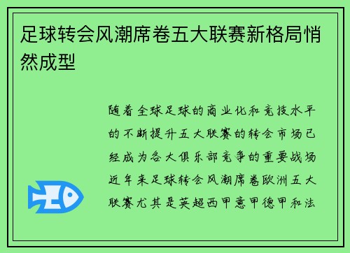 足球转会风潮席卷五大联赛新格局悄然成型